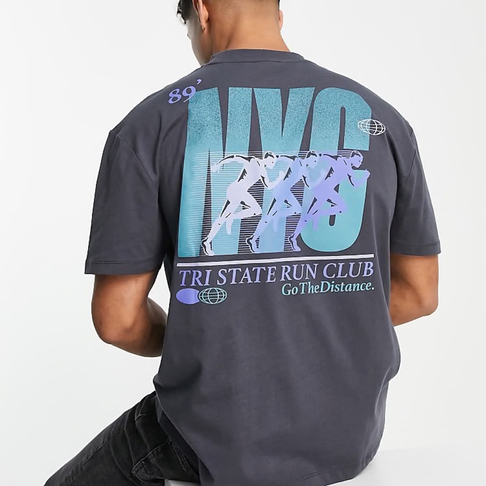 ASOS DESIGN Unisex Relaxed Tee Gray with NYC Running Club Graphic